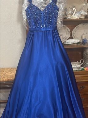 Sherri Hill Royal Blue Beaded Satin Gown